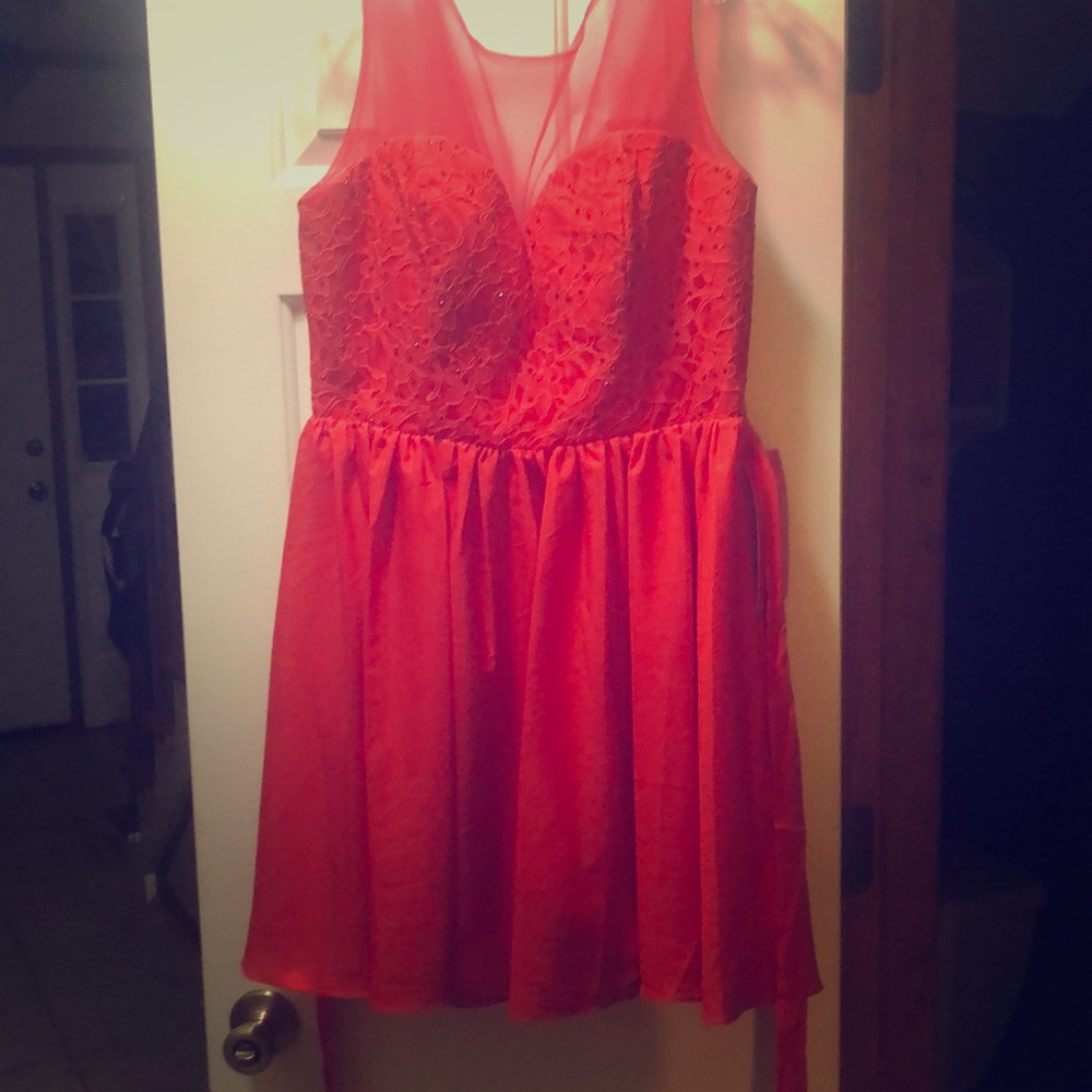 Red PROMGIRL Sheer Sleeve Homecoming Dress